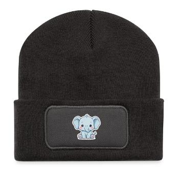 Autocollant éléphant bébé bleu - Beanie recyclé à patch - charbon - Devant