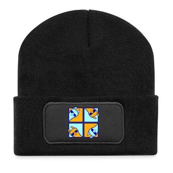 Vier Bunte Lamas Fliesen Muster 4 Pop Art Alpakas - Recycelte Patch Beanie - Schwarz - Vorne