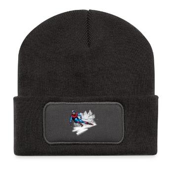 Speeding skier in the snow - Recycled Patch Beanie - dark grey - Front