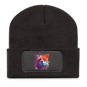 Intense_Fox_Face_Abstract_Painting - Beanie recyclé à patch - charbon - Devant