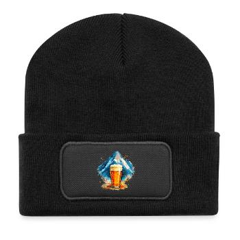 Beer in the Mountaintop Watercolor - Recycled Patch Beanie - black - Front