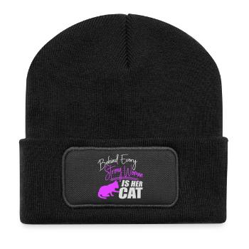 Derrière chaque femme forte se trouve son chat Spruch Katze - Beanie recyclé à patch - noir - Devant