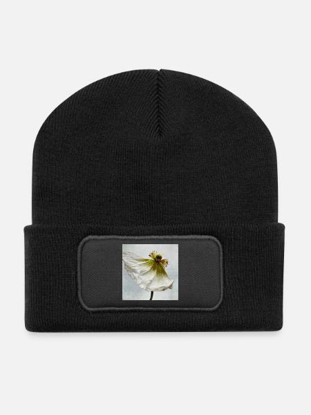 Coquelicot blanc - Beanie recyclé à patch - noir
