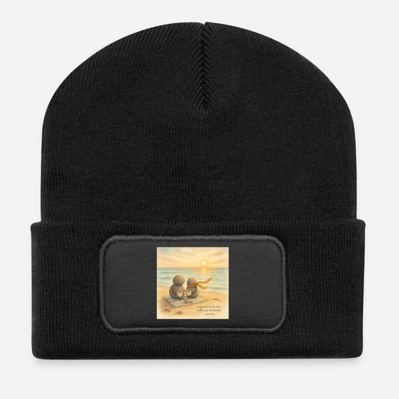 Sea Breeze Kaffee Begleiter - Recycelte Patch Beanie - Schwarz