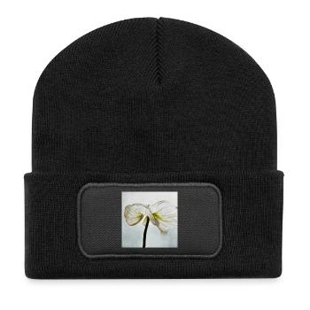 White poppy flower - Recycled Patch Beanie - black - Front