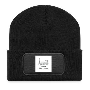 Paris Line Art Silhouette Landmark - Recycled Patch Beanie - black - Front