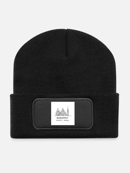 Budapest Line Art Silhouette Landmark - Recycled Patch Beanie - black