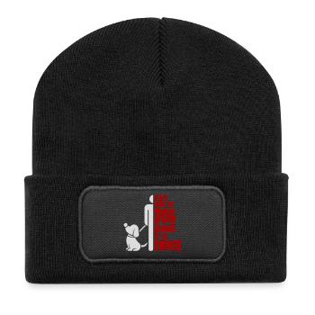 Peu importe chien Méfiez-vous du propriétaire Avertissement chiens Humour - Beanie recyclé à patch - noir - Devant