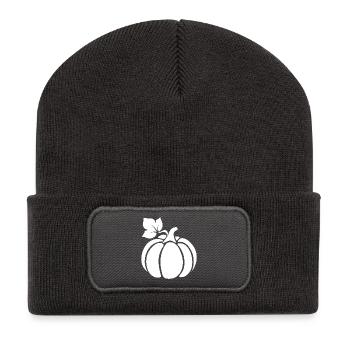 Kürbis Motiv – herbstlich, dekorativ und stilvoll - Recycelte Patch Beanie - Dunkelgrau - Vorne