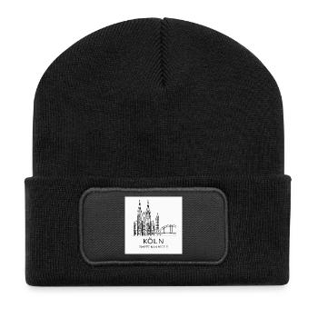 Köln Linienkunst Silhouette Wahrzeichen - Recycelte Patch Beanie - Schwarz - Vorne
