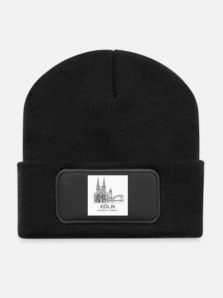 Cologne Line Art Silhouette Landmark - Recycled Patch Beanie - black