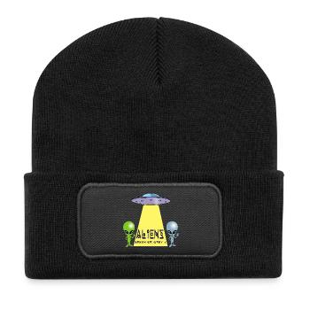 Grün oder grau außerirdisch? - Recycelte Patch Beanie - Schwarz - Vorne