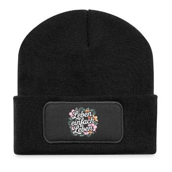 Leben einfach leben - positive Sprüche - Recycelte Patch Beanie - Schwarz - Vorne