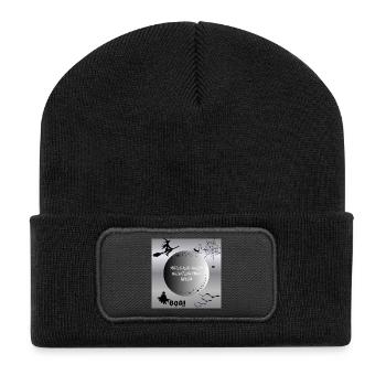 Ganzjährige Hexe Motiv Halloween - Recycelte Patch Beanie - Schwarz - Vorne
