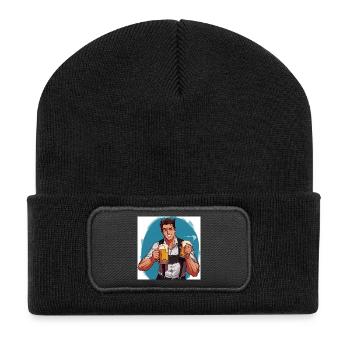 Bierheld im Festival-Charme - Recycelte Patch Beanie - Schwarz - Vorne