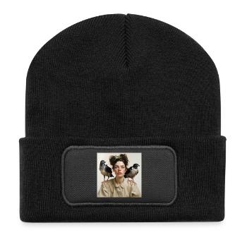 Young Woman Two Crow Birds Shoulders Portrait - Recycled Patch Beanie - black - Front