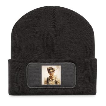 Portrait d’apprenant occasionnel avec des lunettes - Beanie recyclé à patch - charbon - Devant