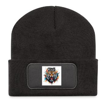 Tiger der ewigen Haltung - Recycelte Patch Beanie - Dunkelgrau - Vorne