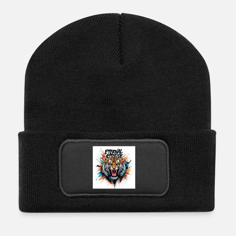 Tiger der ewigen Haltung - Recycelte Patch Beanie - Schwarz
