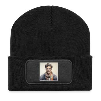 Portrait with colored scarf - Recycled Patch Beanie - black - Front