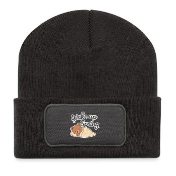 Wake up Spring – Cute Sleeping Bear Design - Recycled Patch Beanie - dark grey - Front