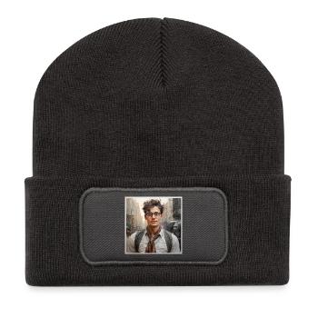 Indie Street Portrait Brille - Recycelte Patch Beanie - Dunkelgrau - Vorne