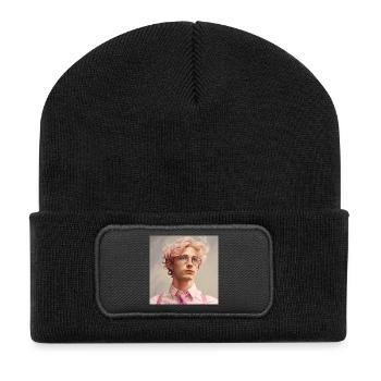 Pastel Hero Portrait with Glasses - Recycled Patch Beanie - black - Front