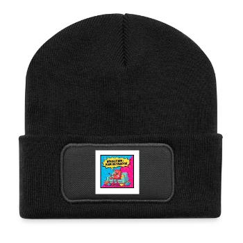 Popcorn Zeichnung Snack Party - Recycelte Patch Beanie - Schwarz - Vorne