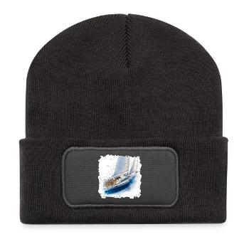 Skizzen Segelboot Bauplan - Recycelte Patch Beanie - Dunkelgrau - Vorne