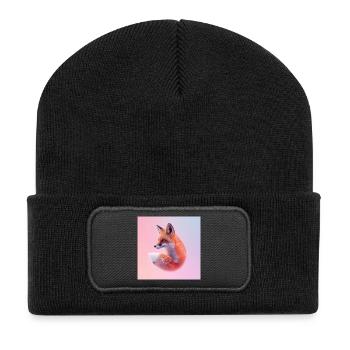 Pastel geometric neon fox - Recycled Patch Beanie - black - Front