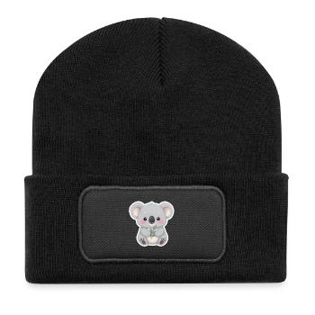 Koala Cutie mit Leaf Embrace - Recycelte Patch Beanie - Schwarz - Vorne