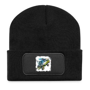 Colored Blueprint Threshing Machine, CAD Design - Recycled Patch Beanie - black - Front