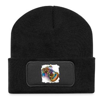 Digitalkamera als CAD-Design Blaupause - Recycelte Patch Beanie - Schwarz - Vorne
