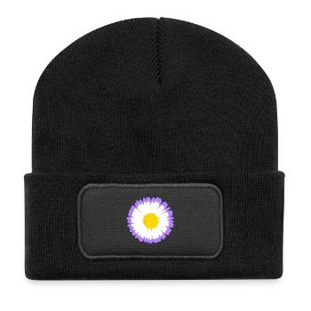 Marguerite violette fleurie avec noyau jaune - Beanie recyclé à patch - noir - Devant