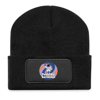Astronaut Peace Out Earthlings - Recycelte Patch Beanie - Schwarz - Vorne