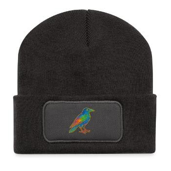 Rainbow Raven Patch Design - Recycled Patch Beanie - dark grey - Front