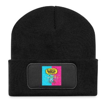 Digitale Therapie: Mein Handy laden - Recycelte Patch Beanie - Schwarz - Vorne