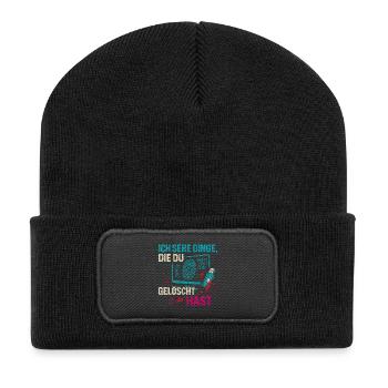 Ich sehe Dinge die du gelöscht hast - Recycelte Patch Beanie - Schwarz - Vorne
