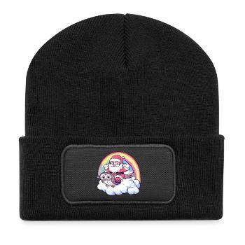 Owl Santa Claus Christmas - Recycled Patch Beanie - black - Front