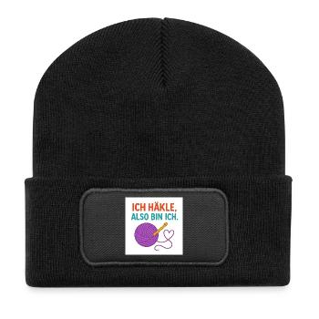 Ich häkle, also bin ich - Recycelte Patch Beanie - Schwarz - Vorne