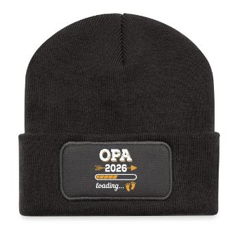 Opa 2026 Loading Zukünftiger Großvater Geschenk - Recycelte Patch Beanie - Dunkelgrau - Vorne