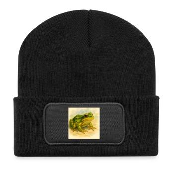 Aquarell Grüner Frosch - Recycelte Patch Beanie - Schwarz - Vorne