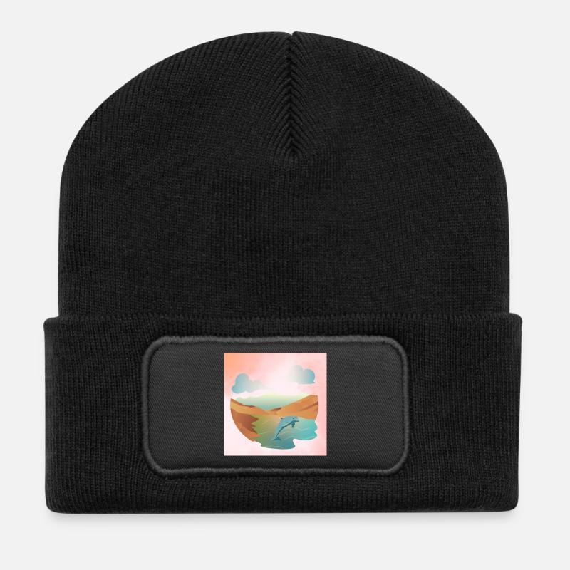 Dauphin dans le paysage marin - Beanie recyclé à patch - noir