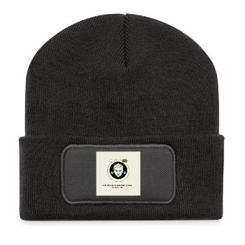 Furious Hunger: Angry Face und Snack - Recycelte Patch Beanie - Dunkelgrau - Vorne