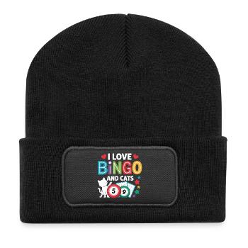 I Love Bingo And Cats - Recycelte Patch Beanie - Schwarz - Vorne
