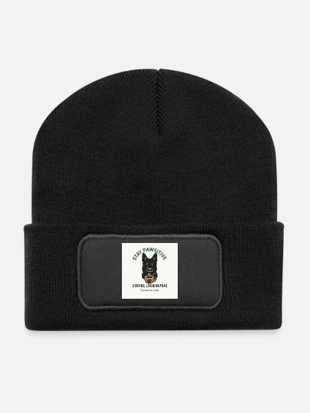 Stay Pawsitive Dog Coffee Motif - Recycled Patch Beanie - black