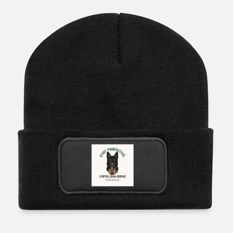 Stay Pawsitive Hund Kaffee Motiv - Recycelte Patch Beanie - Schwarz