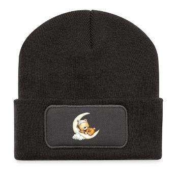 schlafender Teddy - Recycelte Patch Beanie - Dunkelgrau - Vorne