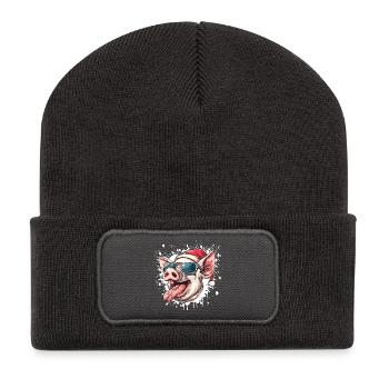 Schwein Weihnachten Lustig Ferkel - Recycelte Patch Beanie - Dunkelgrau - Vorne