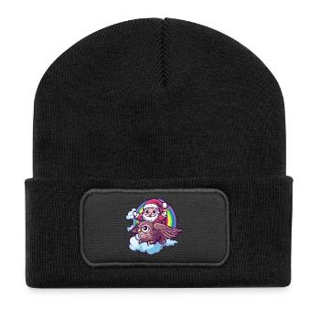 Owl Santa Claus Christmas - Recycled Patch Beanie - black - Front